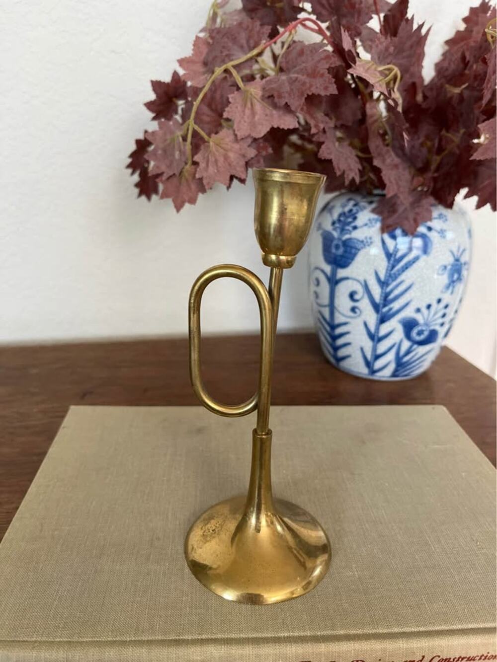 Vintage Brass Bugle Candlestick Holder